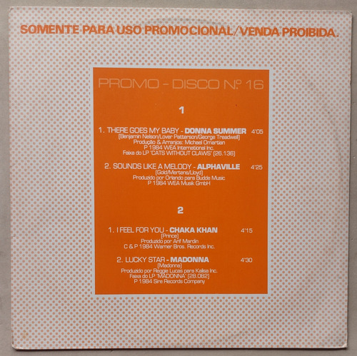 Lp Promo N° 16 Madonna Alphaville Chaka Khan 1984 Vinil Estandar (Usado)