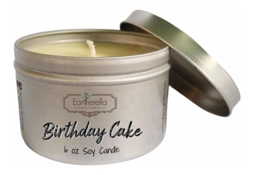 Birthday Cake Natural Soy Wax 6 Onzas. Tin Candle, Long 40+ 