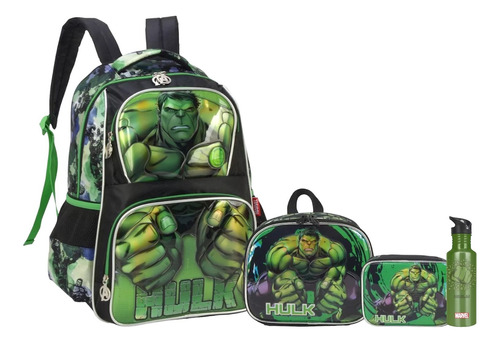 Kit Completo Mochila Escolar Infantil Hulk Marvel Costas G