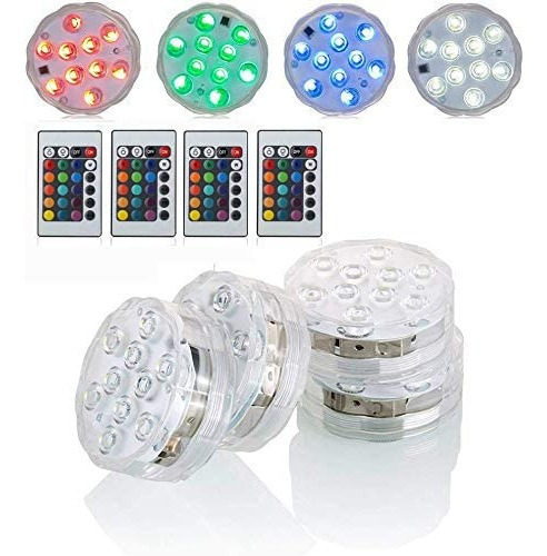 Luces Led Multicolor Control Sumergibles En Agua 4 Lamparas