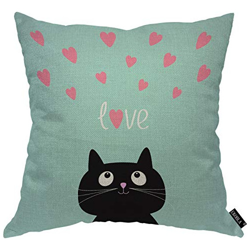 Funda De Almohada Estampado De Gatos Lindos Negro Coraz...