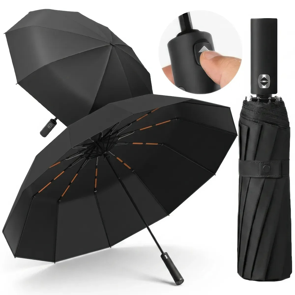 Paraguas Sombrilla Automatico 100% Protección Uv 12 Varillas 2 En 1: Protege De La Lluvia Y Del Sol Negro