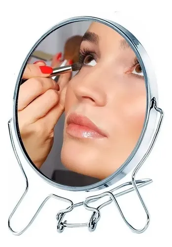 Espejo Maquillaje Doble Faz De 6 (15 Cm) Y Base Metálica Giratoria Con Aumento Portable Soporte Y Para Colgar