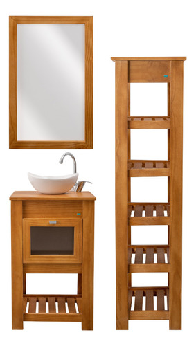 Vanitory Apoyo Madera Maciza 50 Cm Puerta Espejo Organizador