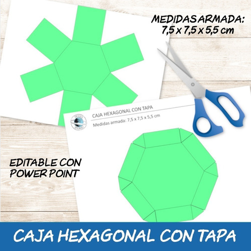 Pack Imprimible Molde Caja Hexagonal Con Tapa Editable