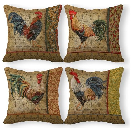 Funda De Almohada Estilo Granja Estampado De Gallo Vint...