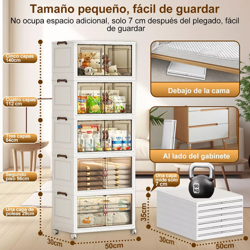 Closet Mueble Armarios Organizador Ropa Plegable Ruedas 360° Armario de almacenamiento elegante y con estilo Blanco Owkuan