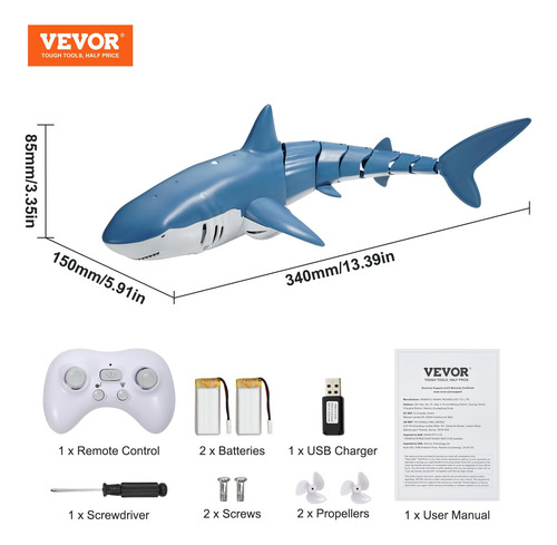 Barco Rc De Alta Simulación Vevor Shark Toy Con Control Remo