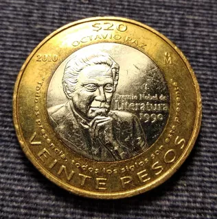 Moneda 20 Pesos Octavio Paz 2010.