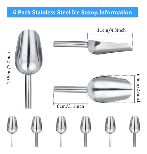 Pack De 6 Cucharas De Hielo De Acero Inoxidable De 6 Onza...