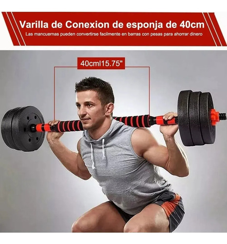 Mancuernas Pesas Y Barra Recta Ejercicio Kit Ajustables 15kg Rojo