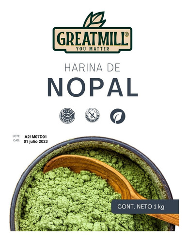Imagen 2 de 3 de Harina De Nopal Ó Nopal En Polvo Deshidratado Orgánico 1 Kg