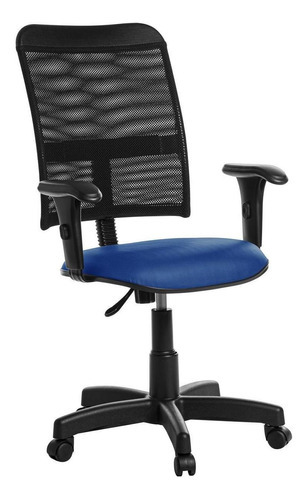 Cadeira Escritório Ergonômica Tela Com Braço Rv Azul Escuro