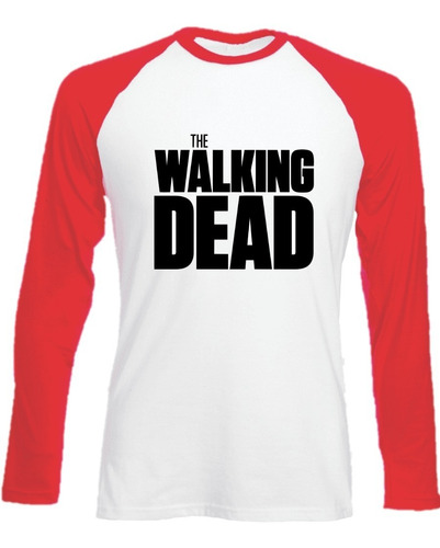 Camiseta The Walking Dead  Ranglan Manga Larga Rojo Camibuso