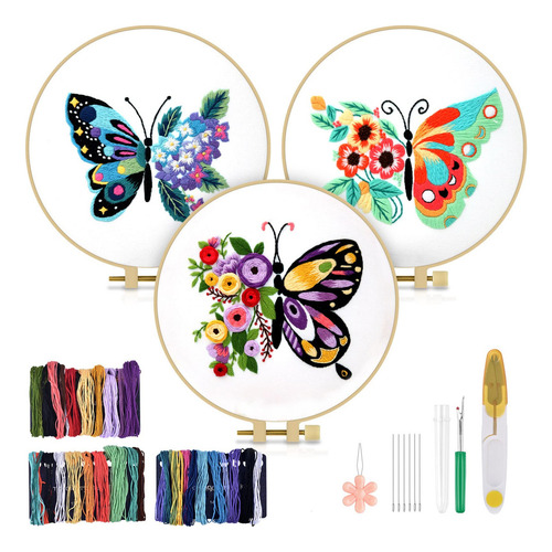 Kit De Bordado De Flores Para Principiantes Aros, Hilos Y Má