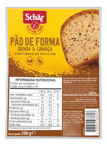 Pan Schar Con Lino Y Quinoa Sin Tacc Caja Cerrada X 8 Uni.