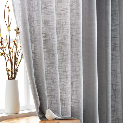 Grey Sheer Curtains For Living Room Bedroom 84 Inches L...