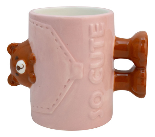 Taza De Cerámica Animales 3d Cute Con Asa De Patitas 480 Ml Color Rosa Claro Oso