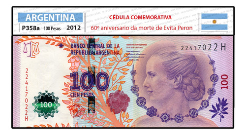 Argentina 100 Pesos 2012 P358 Fe Comemorativa Evita Peron
