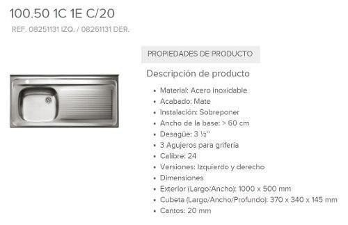 Fregadero Teka Sobreponer 100.50 1c 1e Der C/c 3ø 8261131