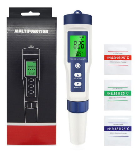 Comprobador EZ Digital De Ph ec tds temp salinidad 5 En 1 EZ-9909 Blanco