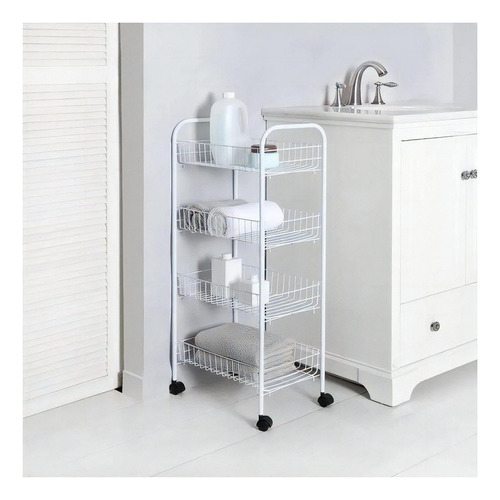 Anaquel Metálico Organizador 4 Niveles Con Ruedas Frutero Color Blanco