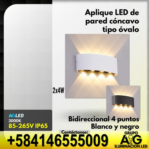 Aplique Led De Pared Concavo Bd 2x4w 3000k 85-265v Ovalo Bl