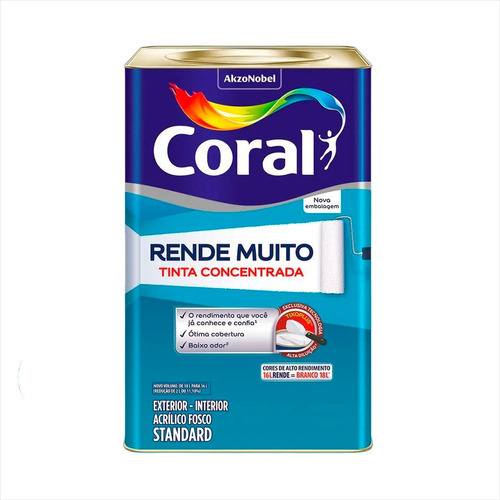 Tinta Acrílica / Parede Branco Fosco Rende Muito Coral 18l