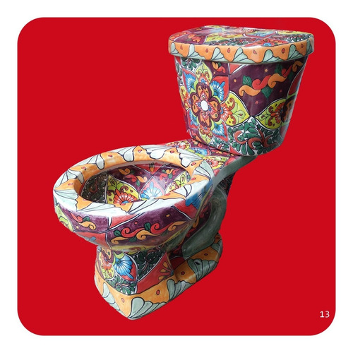 Imagen 4 de 4 de Wc Sanitario Taza + Tanque Cerámica Tipo Talavera Rojo M13