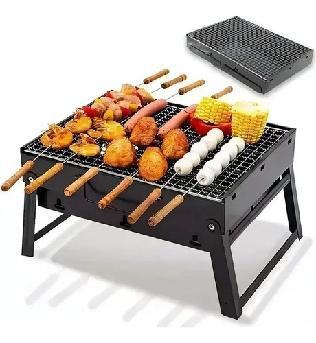 Parrilla Asador Plegable Carbón Exterior Portátil Acero Inoxidable SelectShop Negro