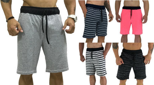 Kit 5 Bermudas Masculinas Moletom Short Qualidade Listras 