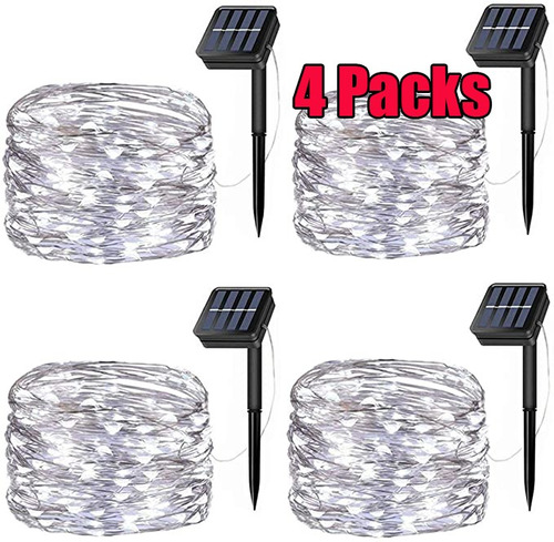 4 Pz Solar Led Tira De Luz 30 M Al Aire Libre De Hadas Fiest