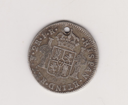 Moneda Potosi 2 Reales Año 1777 Pr Plata Buena Perforada (Usado)
