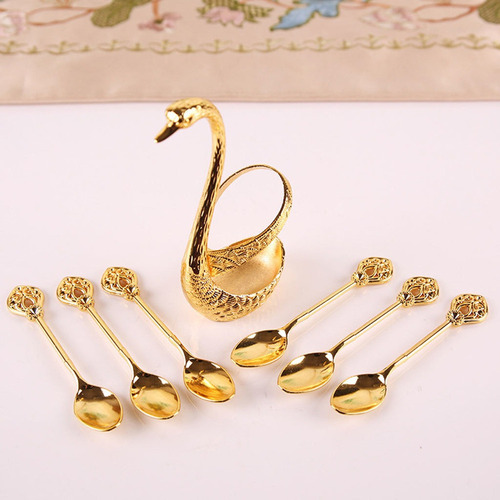 Juego Cucharas De Postre De Café Soporte Decorativo Plateado