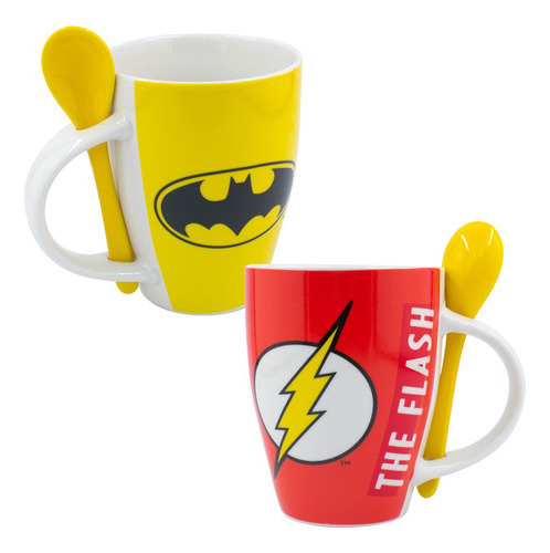 Juego De 2 Tazas Cuchara Dc Comics Batman Flash Super 310 Ml