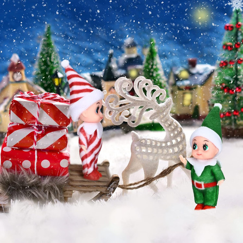 3 Piezas Pequeño Elfo Muñeca Navidad Elfo Gemelos Rojo Y Ver