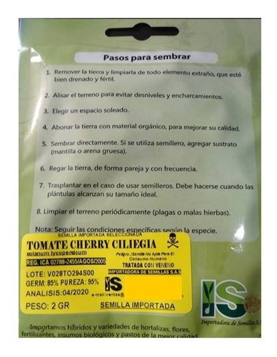 Semillas De Tomate Cherry X 2 Gr (hortaliza)
