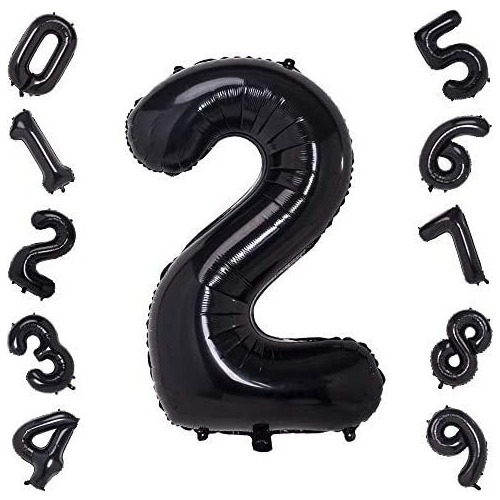 Globos Numeros Metalizados Negros 80 Cm  X10unidades