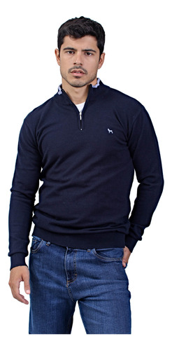 Sweater Medio Cierre Azul Marino, Hombre. Bravo J. T S-3xl