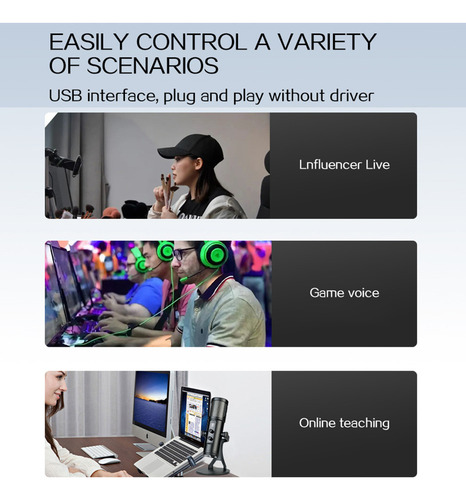 Micrófono Condensador Cardioide Usb Con Luces Rgb