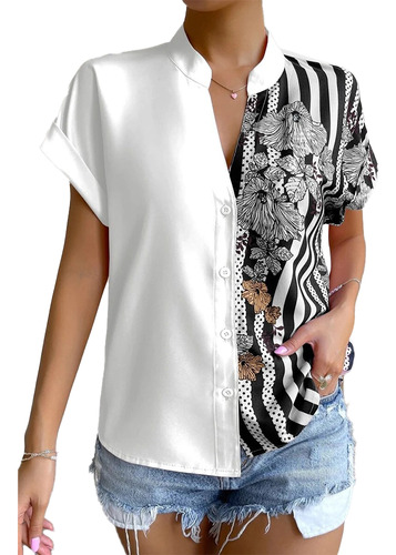 Camisa De Manga Corta Para Mujer Más Bloque De Botones De Ca