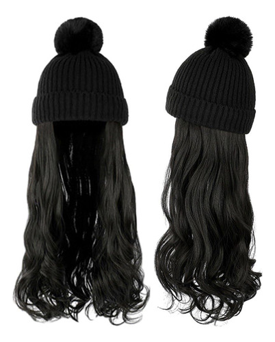Gorro Con Extensiones De Pelo Largo Y Ondulado Y Rizado,