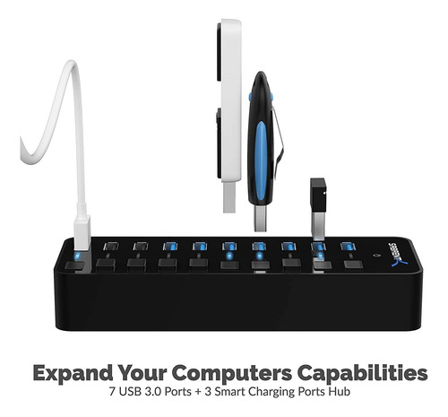 «concentrador Usb 3.0 Sabrent De 10 Puertos Con Interruptore