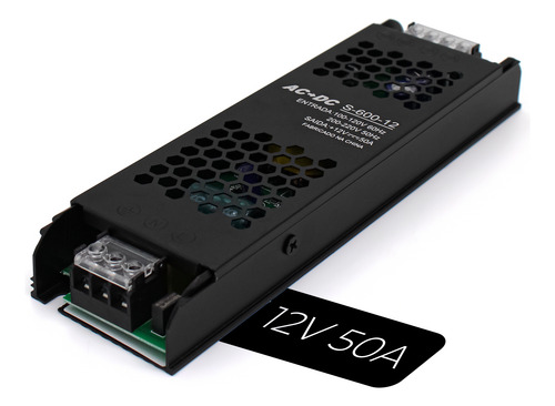 Fonte Chaveada 12v 50a 600w P/ Cftv Fita Led Som Capa Preta