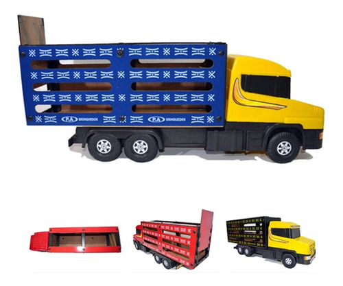 Caminhão Boiadeiro Madeira E Plastico Brinquedo Grande 26x70