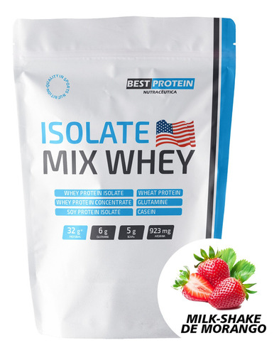 Isolate Mix Whey, 900g - Melhor Proteína & Sabor Sabor Milk-shake de Morango