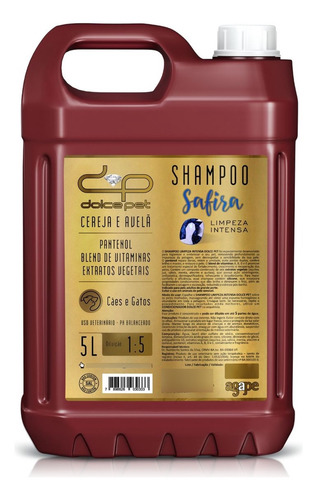 Shampoo Limpeza Intensa Cereja Avelã Dolce Pet Cães 1:5 - 5l