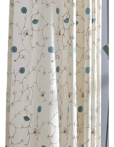 2 Panels Grommet Curtains Simple Style Embroidered   Wi...