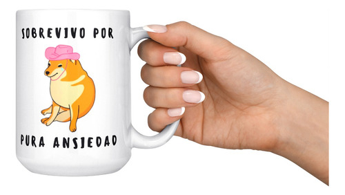 Taza Mug Grande Sobrevivio Por Pura Ansiedad