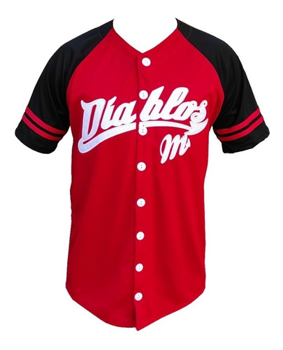 Jersey Casaca Beisbol Diablos De Mexico Negro/rojo Bordada